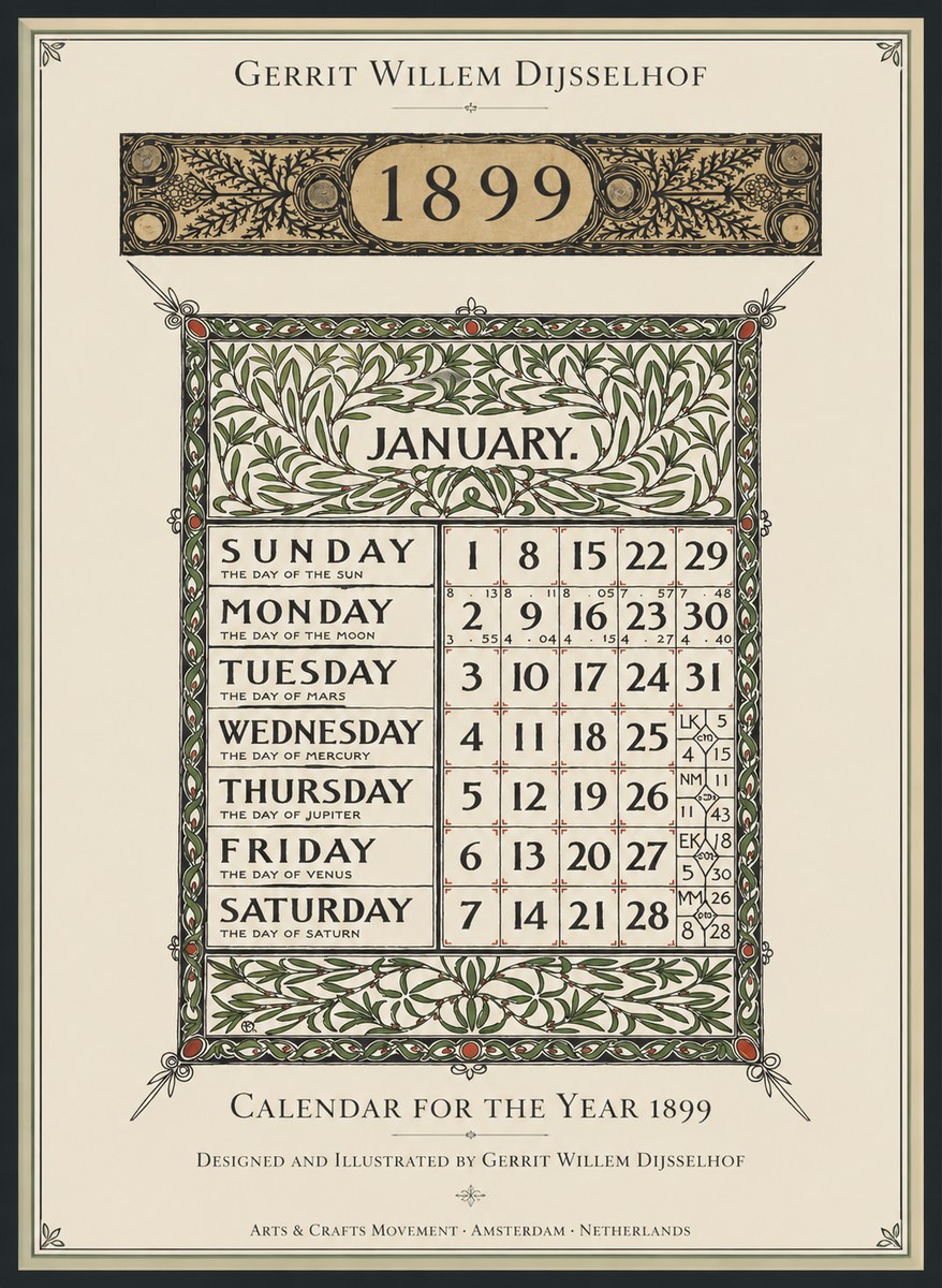 Gerrit Willem Dijsselhof January. Calendar for 1899. No2 - Poszter