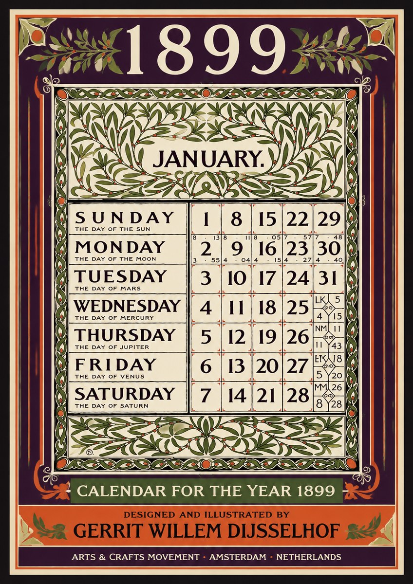 Gerrit Willem Dijsselhof January. Calendar for 1899. No4 - Poszter