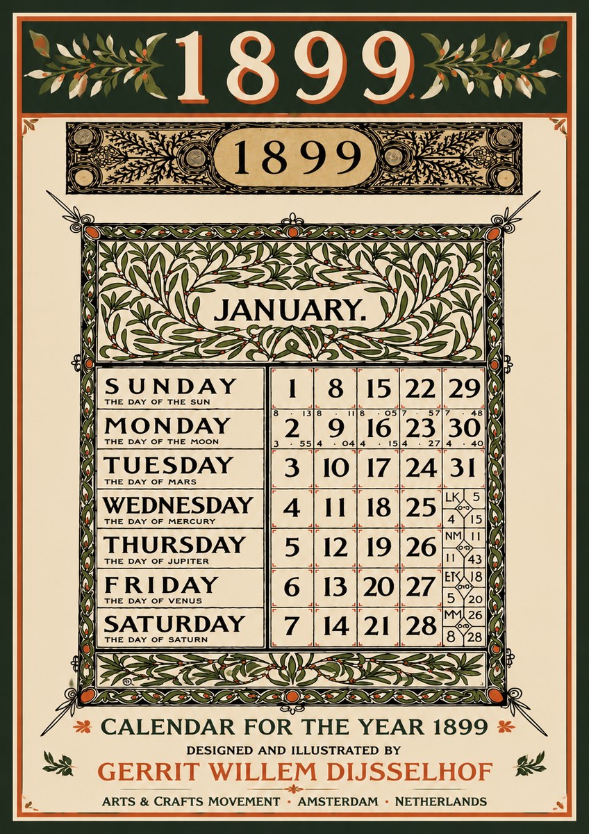 Gerrit Willem Dijsselhof January. Calendar for 1899. No5 - Poszter