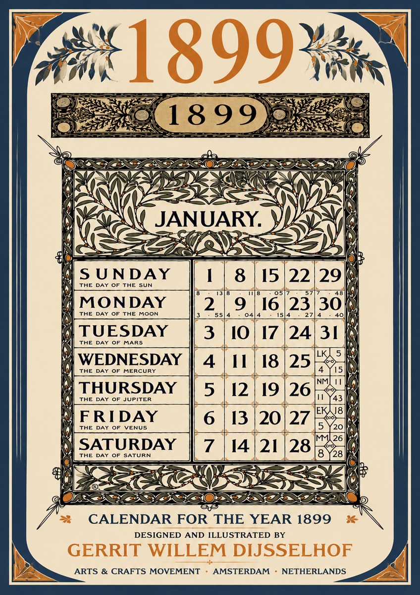 Gerrit Willem Dijsselhof January. Calendar for 1899. No6 - Poszter