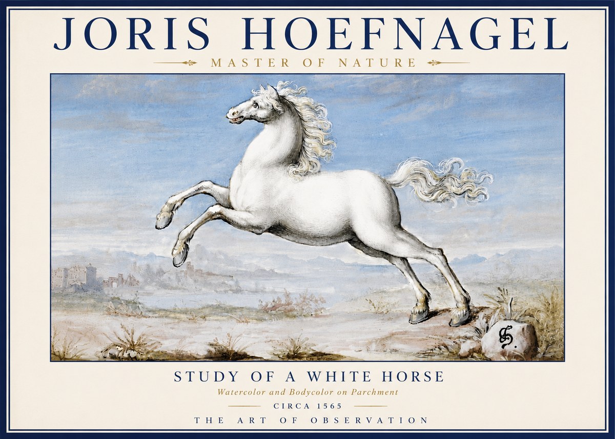 Joris Hoefnagel Study of a White Horse No6 - Poszter