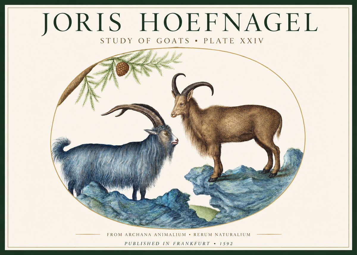 Joris Hoefnagel Two Mountain Goats from the Series Quadrupeds No2 - Poszter