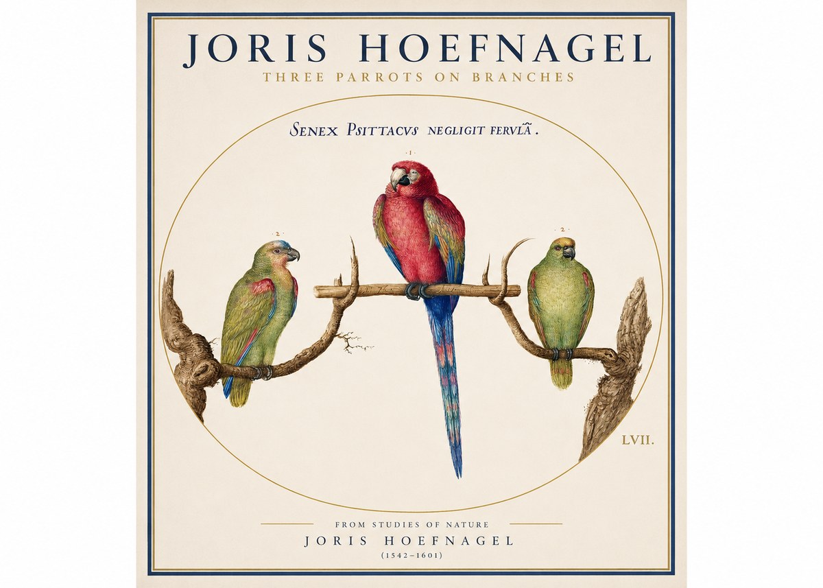 Joris Hoefnagel Three Parrots No3 - Poszter