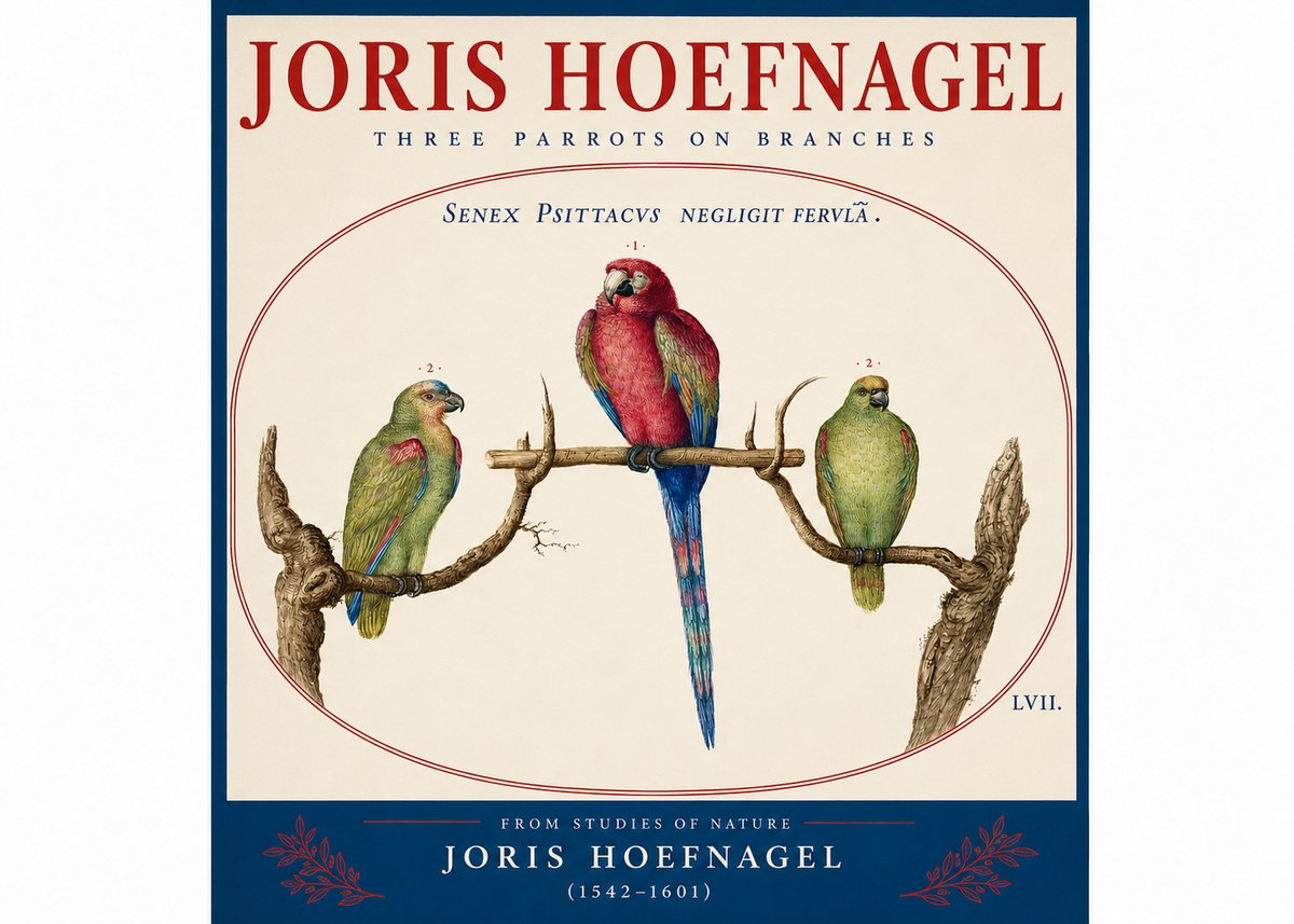 Joris Hoefnagel Three Parrots No4 - Poszter
