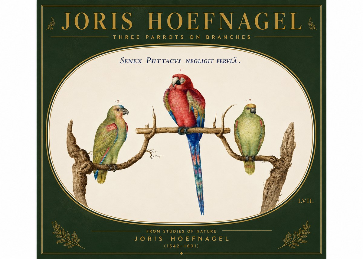 Joris Hoefnagel Three Parrots No6 - Poszter