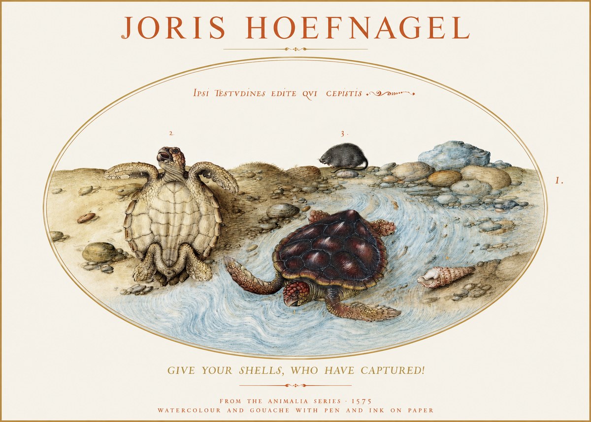 Joris Hoefnagel Two Turtles in a Stream No2 - Poszter