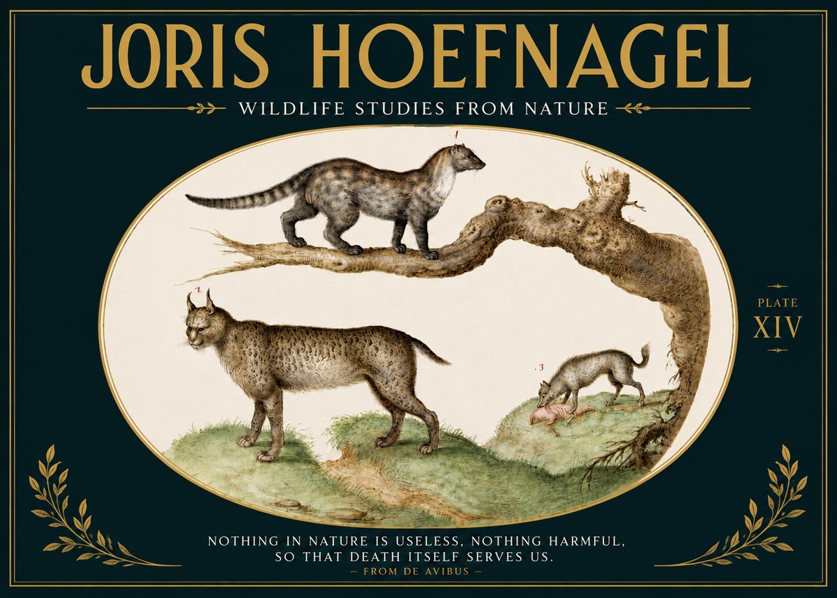 Joris Hoefnagel Wildlife Studies from Nature - Plate Xiv No5 - Poszter