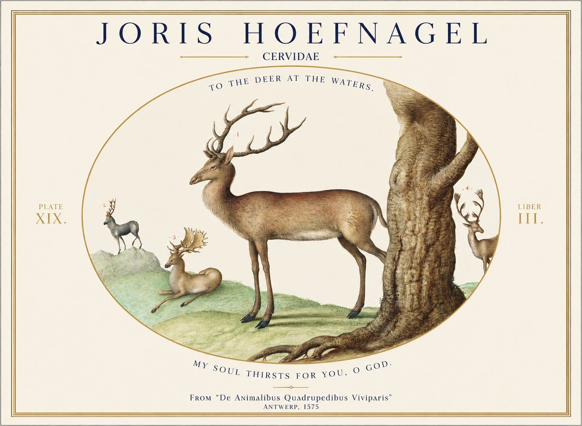Joris Hoefnagel Deer at the Fountains No2 - Poszter