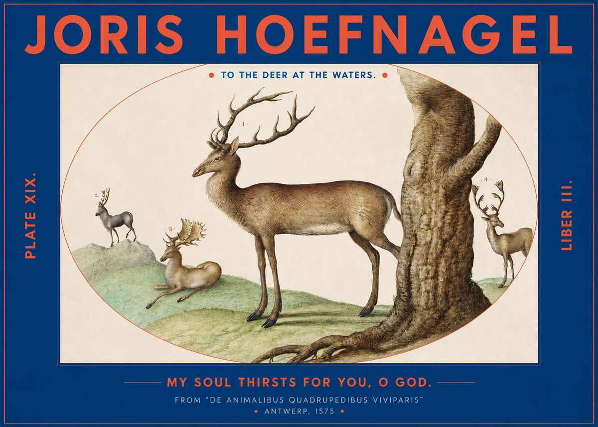 Joris Hoefnagel Deer at the Fountains No3 - Poszter