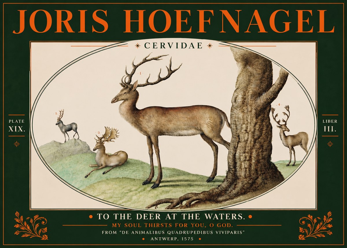 Joris Hoefnagel Deer at the Fountains No5 - Poszter