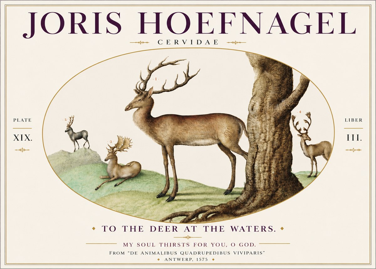 Joris Hoefnagel Deer at the Fountains No6 - Poszter