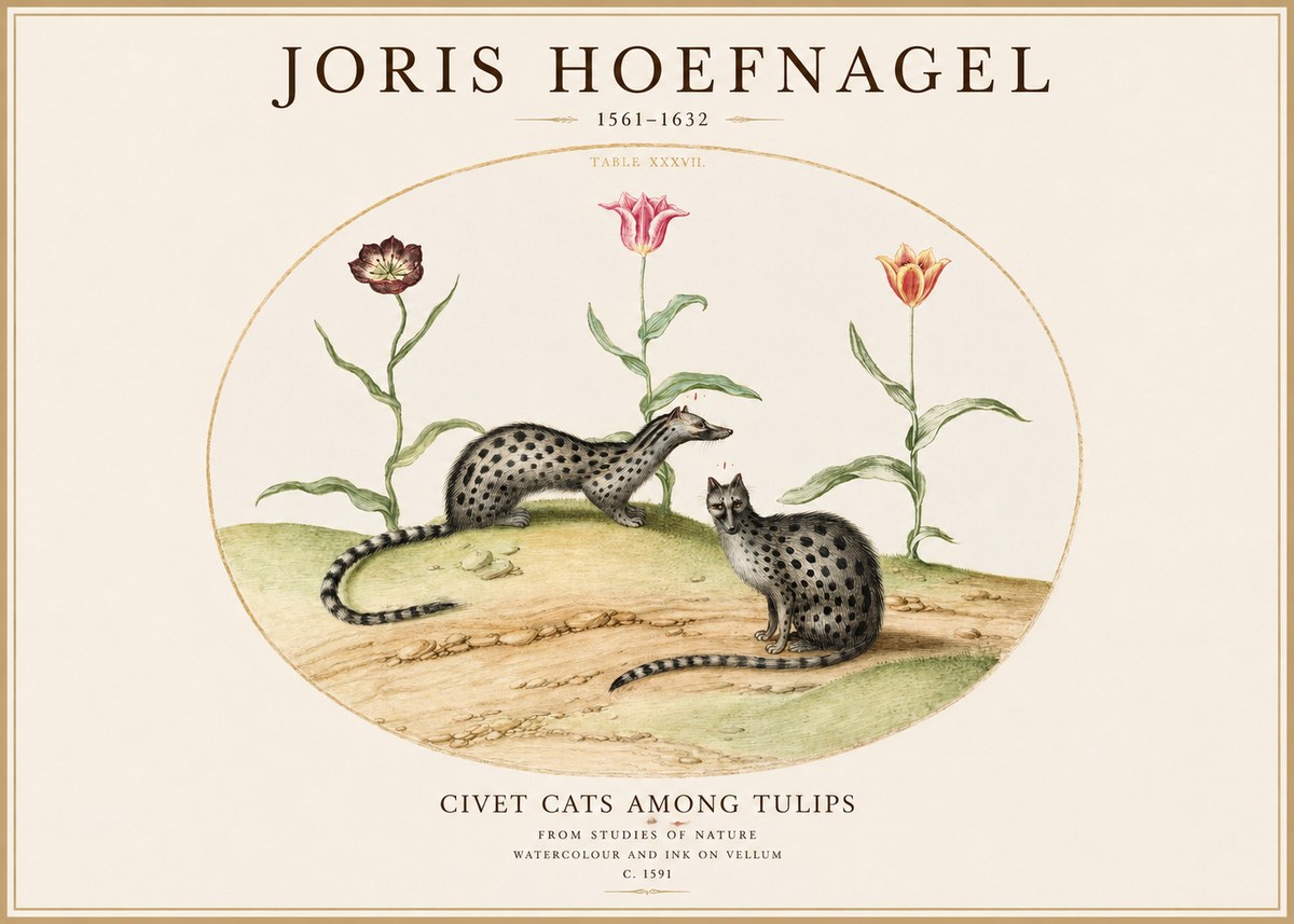 Joris Hoefnagel Civet Cats Among Tulips No1 - Poszter