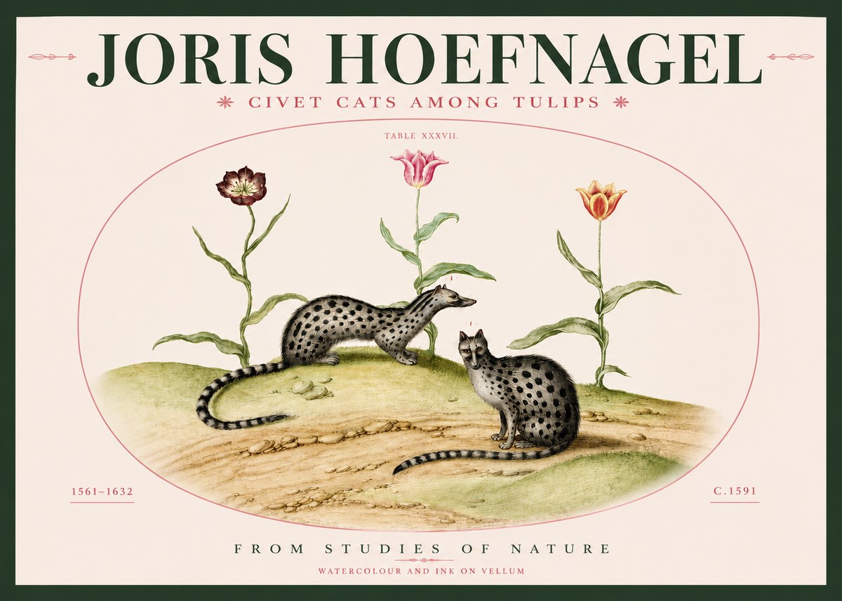 Joris Hoefnagel Civet Cats Among Tulips No3 - Poszter