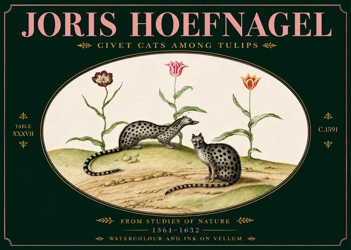 Joris Hoefnagel Civet Cats Among Tulips No5 - Poszter