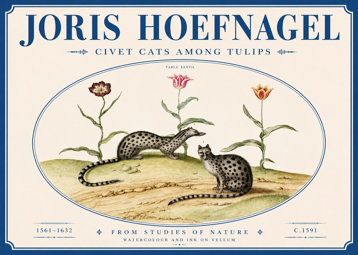 Joris Hoefnagel Civet Cats Among Tulips No6 - Poszter
