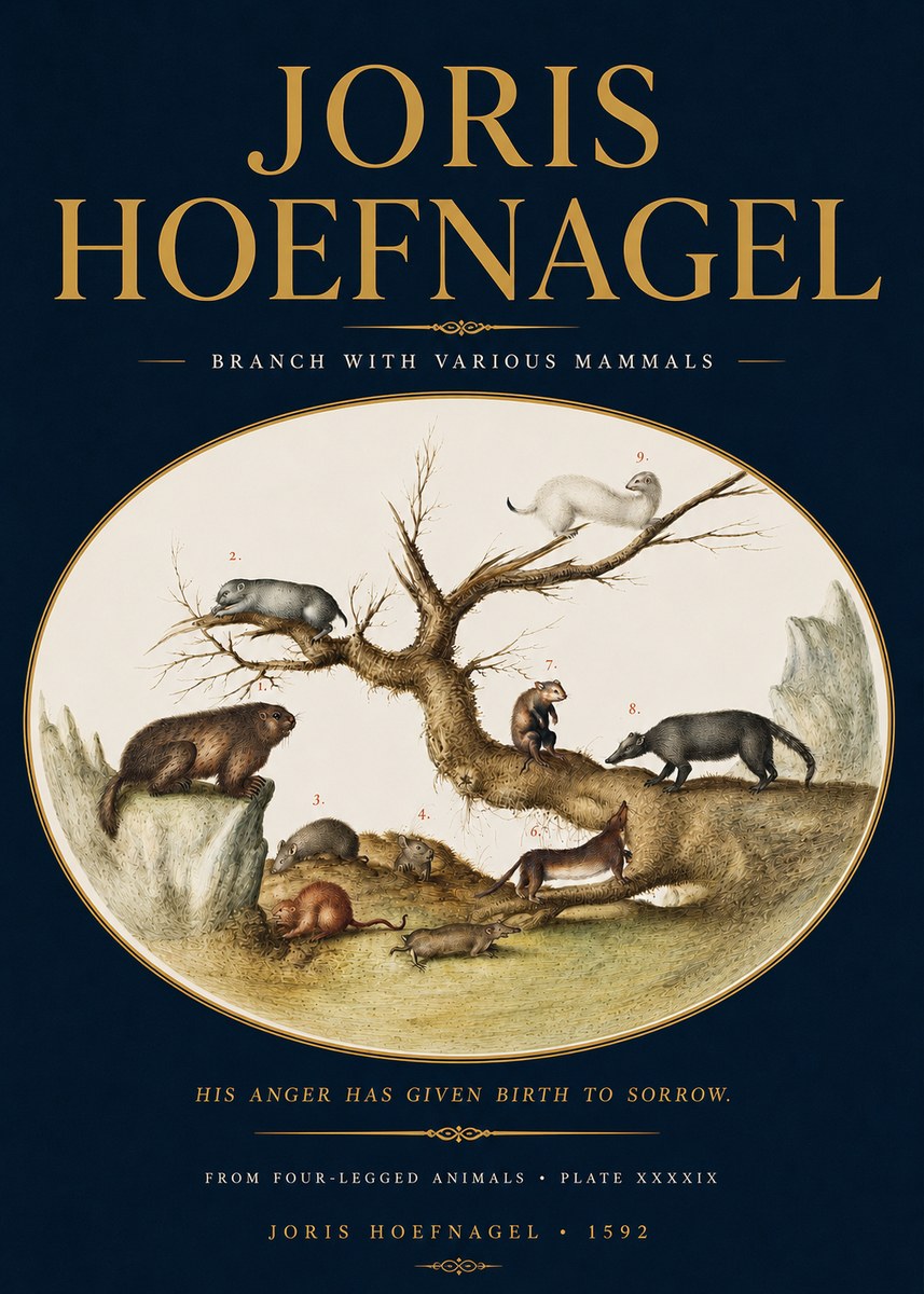 Joris Hoefnagel Branch with Various Mammals No4 - Poszter
