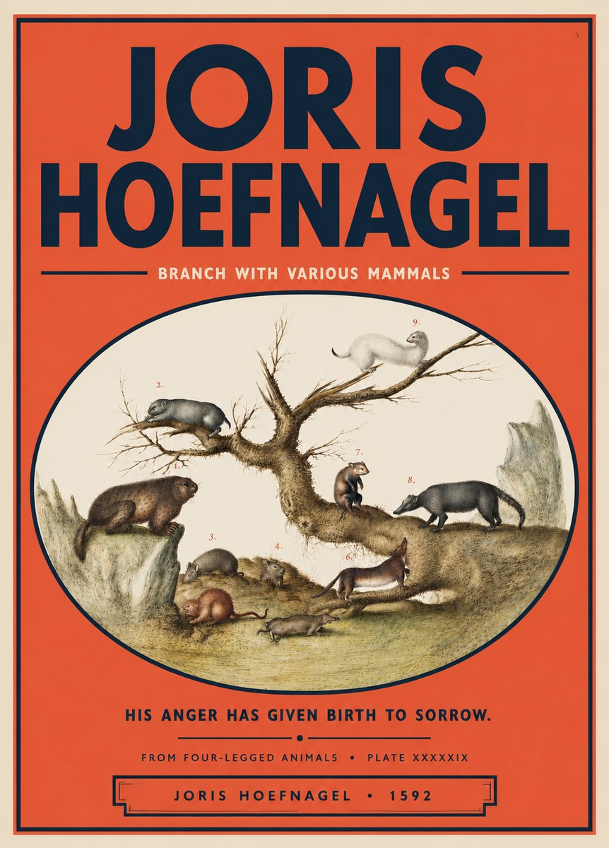 Joris Hoefnagel Branch with Various Mammals No5 - Poszter