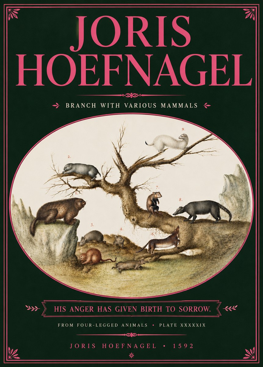 Joris Hoefnagel Branch with Various Mammals No6 - Poszter