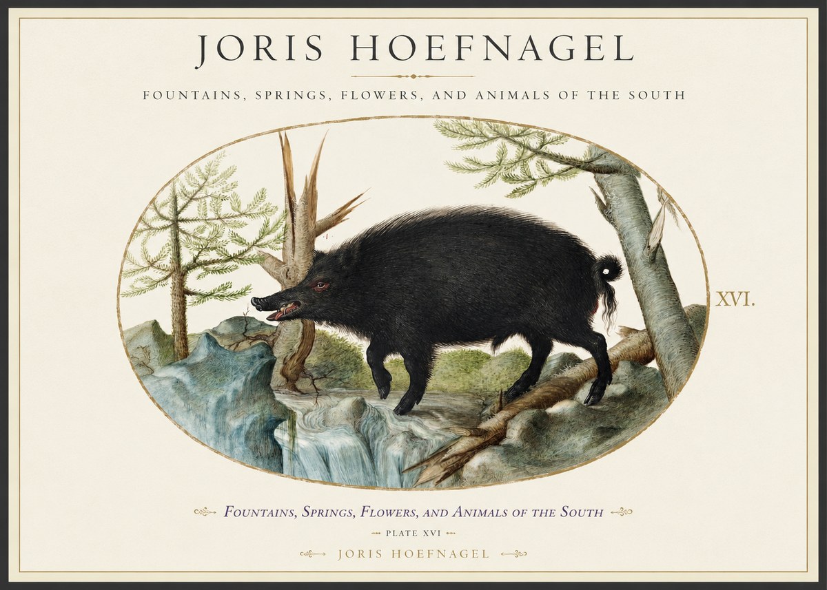 Joris Hoefnagel Fountains, Springs, Flowers, and Animals of the South - Plate Xvi No1 - Poszter