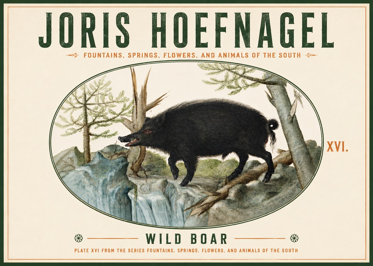 Joris Hoefnagel Fountains, Springs, Flowers, and Animals of the South - Plate Xvi No4 - Poszter