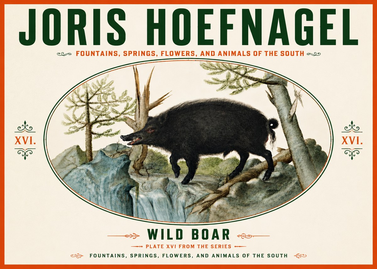 Joris Hoefnagel Fountains, Springs, Flowers, and Animals of the South - Plate Xvi No6 - Poszter