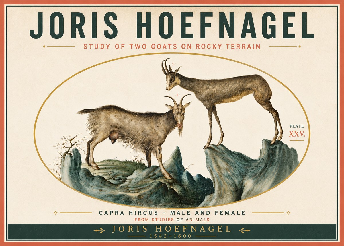 Joris Hoefnagel Study of Two Goats on Rocky Terrain No6 - Poszter