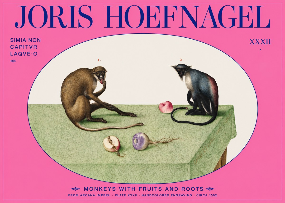 Joris Hoefnagel Monkeys with Fruits and Roots No2 - Poszter