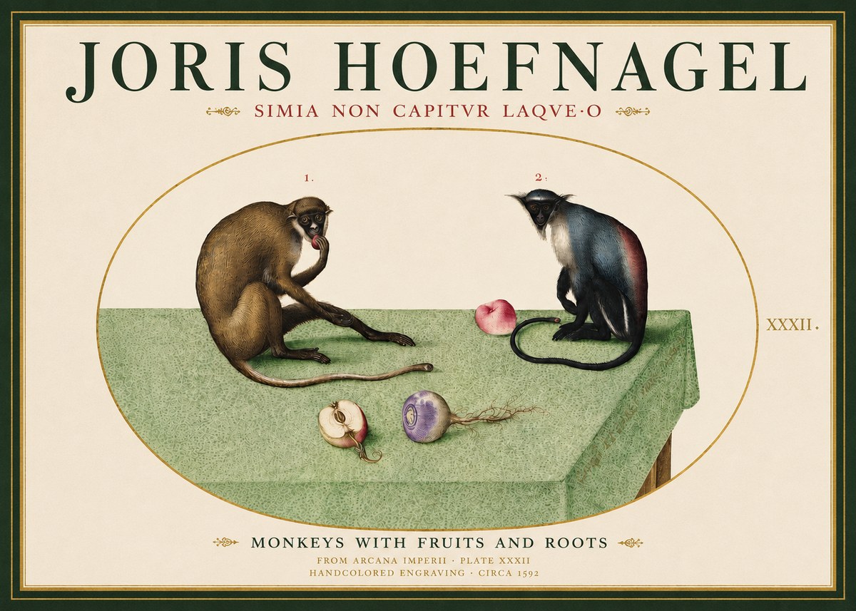 Joris Hoefnagel Monkeys with Fruits and Roots No3 - Poszter