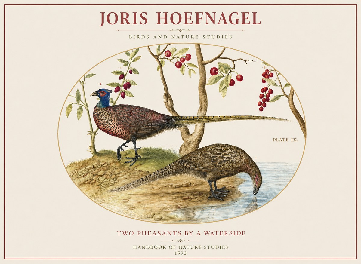 Joris Hoefnagel Peacocks and Pheasants Among Fruiting Branches No2 - Poszter