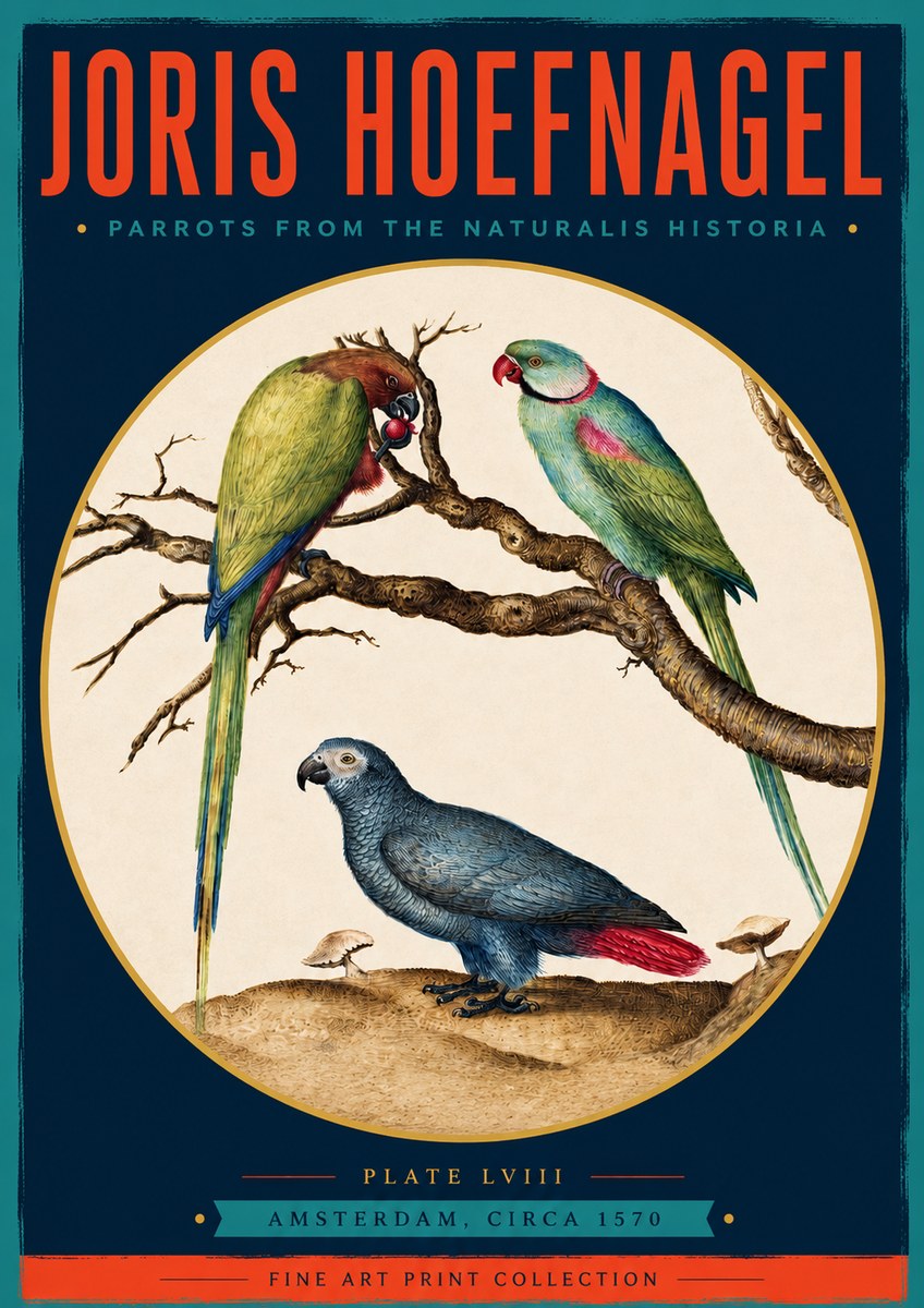 Joris Hoefnagel Parrots from the Naturalis Historia No3 - Poszter