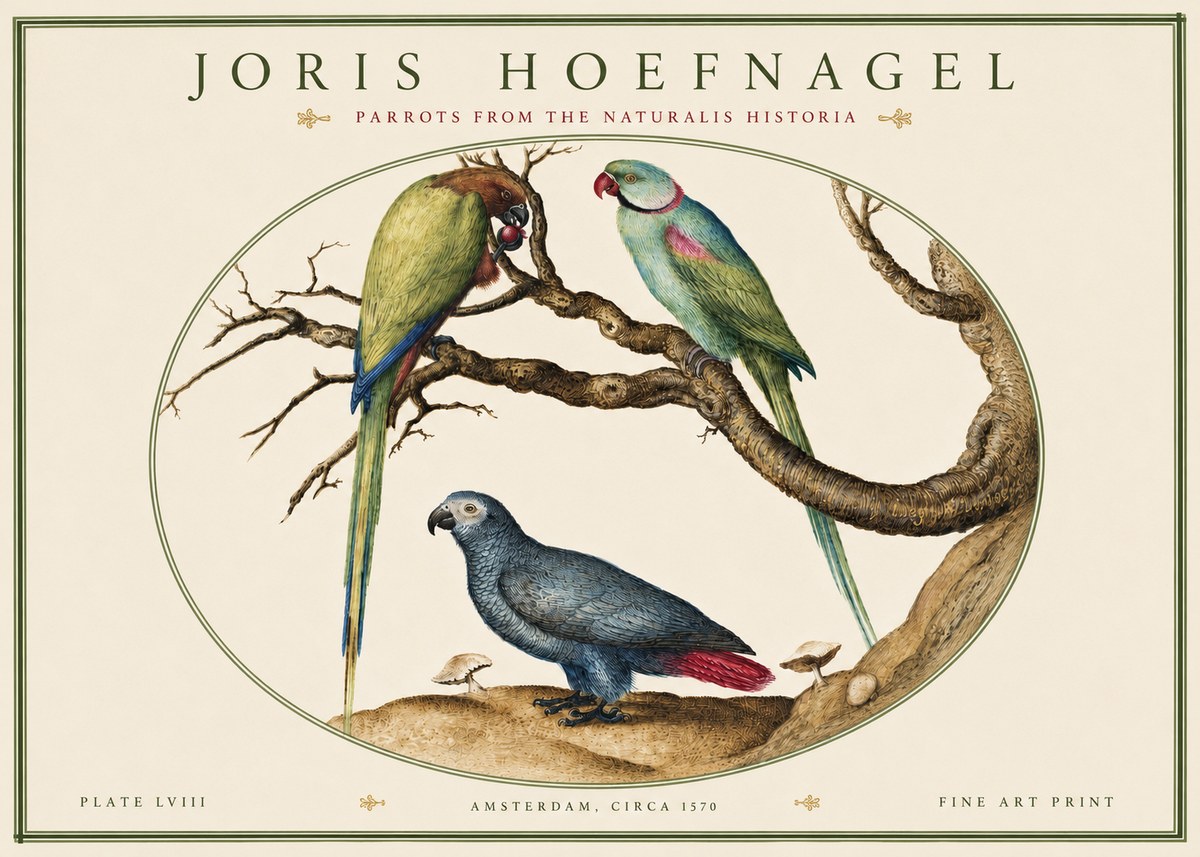 Joris Hoefnagel Parrots from the Naturalis Historia No4 - Poszter