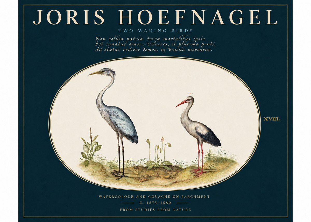 Joris Hoefnagel Study of Two Cranes No4 - Poszter
