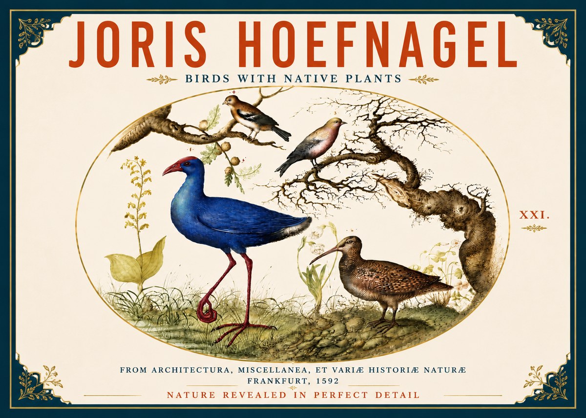 Joris Hoefnagel Birds with Native Plants No6 - Poszter