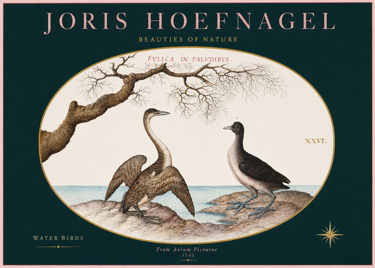 Joris Hoefnagel Cormorant and Coot No3 - Poszter