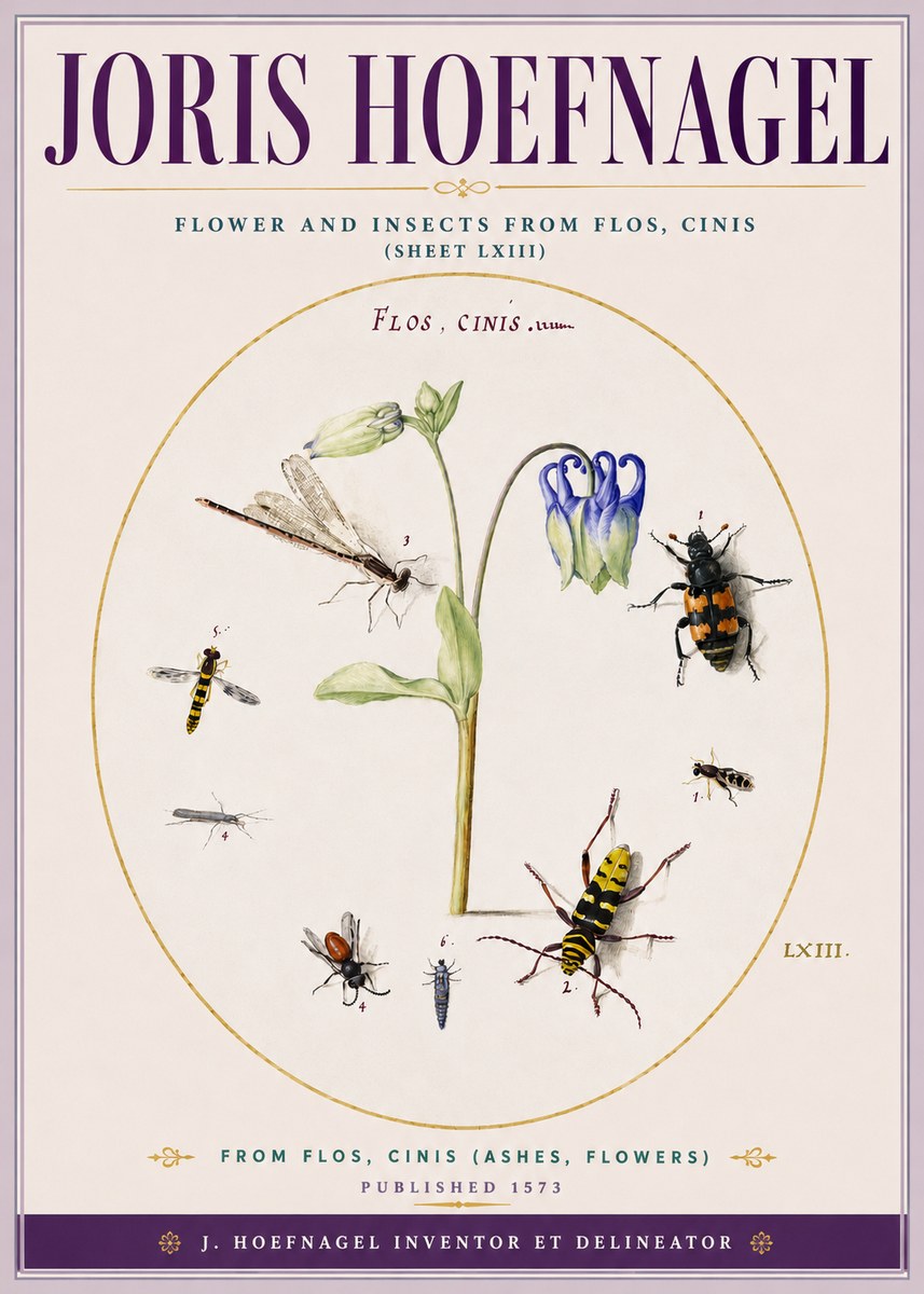 Joris Hoefnagel Insects and a Flower Study No5 - Poszter