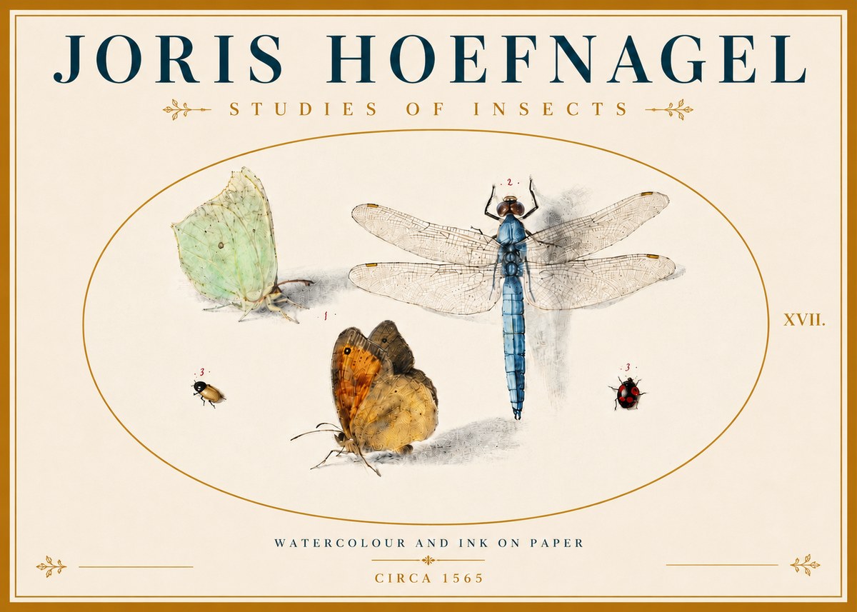 Joris Hoefnagel A Study of Butterflies, Dragonflies and Beetles No6 - Poszter