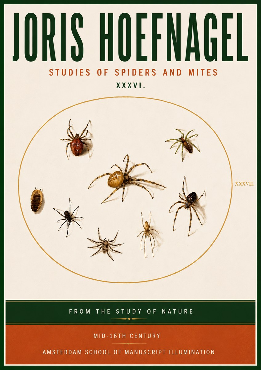 Joris Hoefnagel Study of Spiders and Mites - Plate Xxxvii. No5 - Poszter