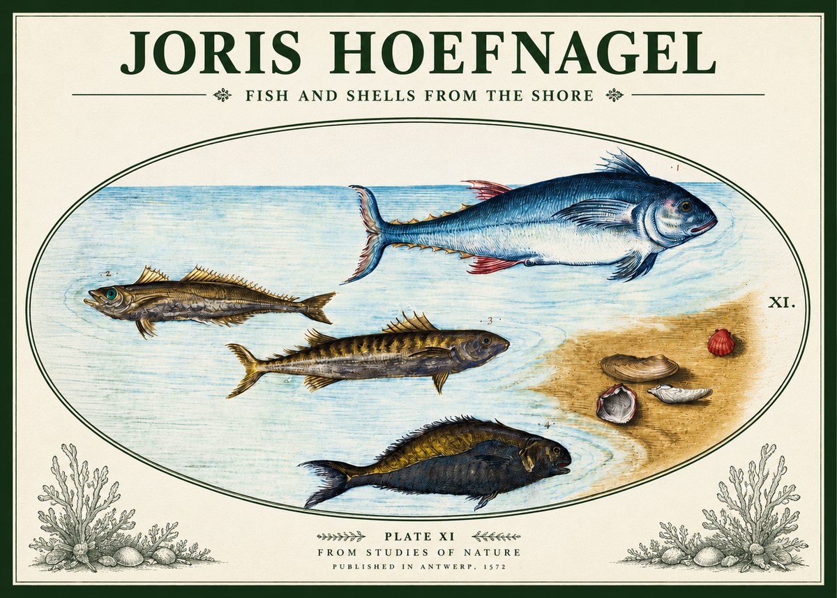 Joris Hoefnagel Fish and Shells from the Shore No3 - Poszter