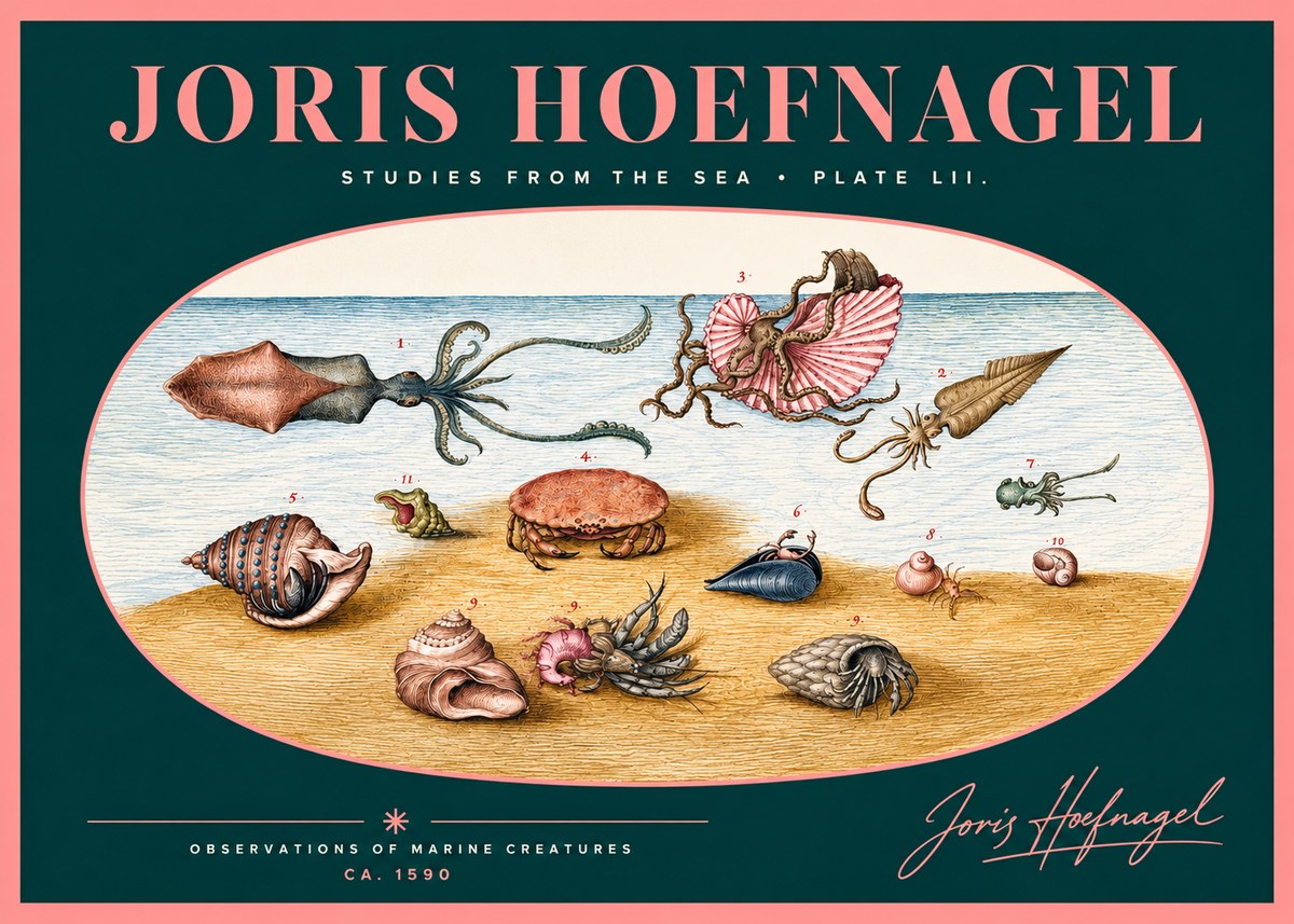 Joris Hoefnagel Marine Creatures - Plate Lii No2 - Poszter