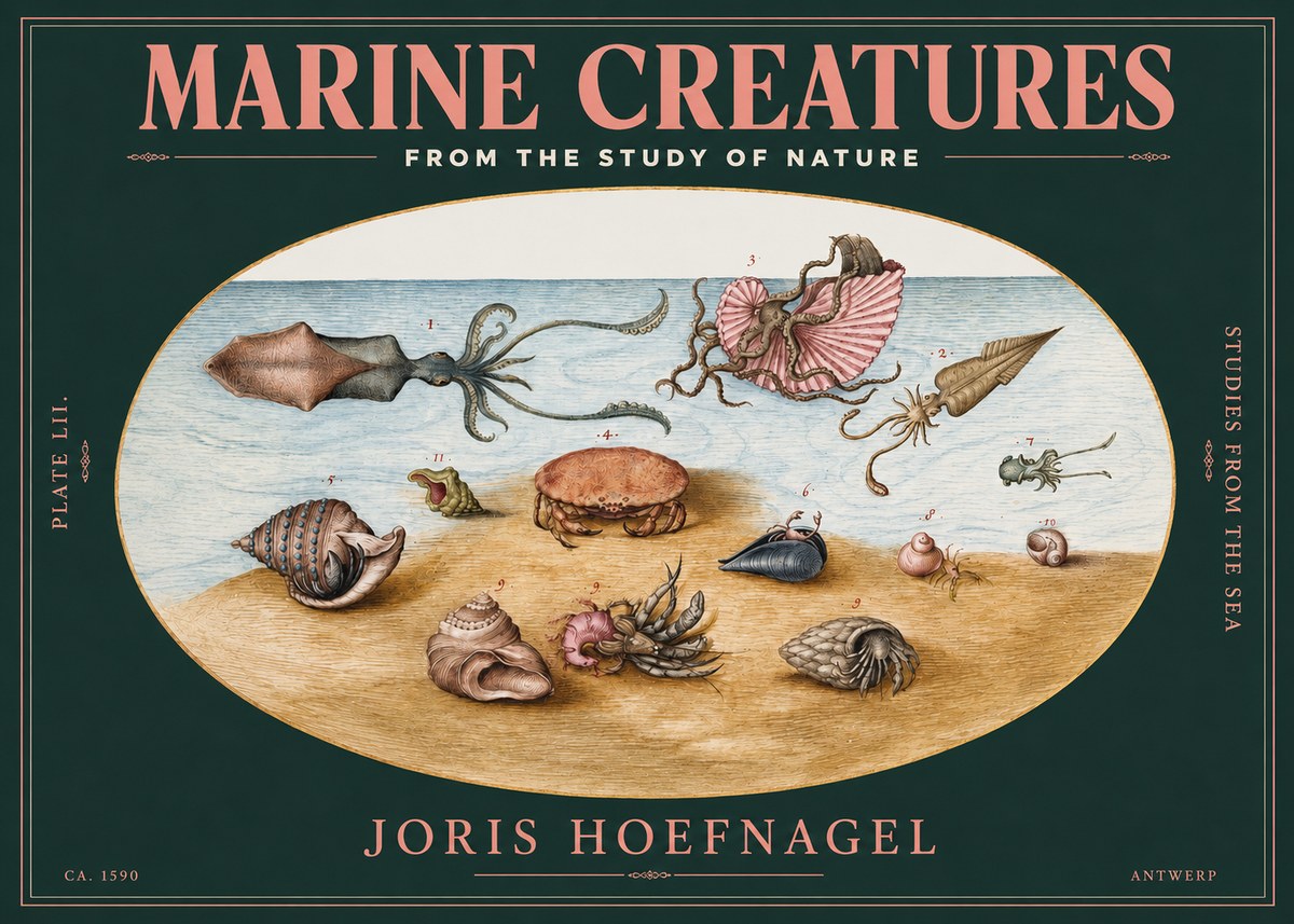 Joris Hoefnagel Marine Creatures - Plate Lii No3 - Poszter