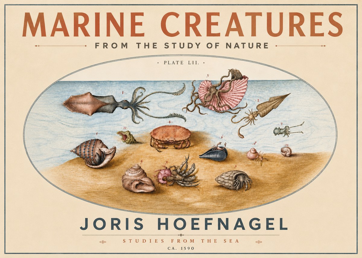 Joris Hoefnagel Marine Creatures - Plate Lii No5 - Poszter
