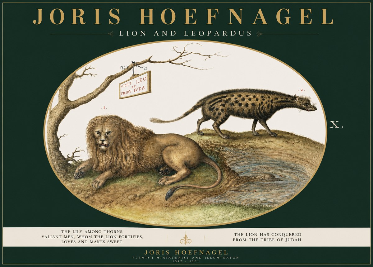 Joris Hoefnagel Lion and Spotted Hyena No3 - Poszter