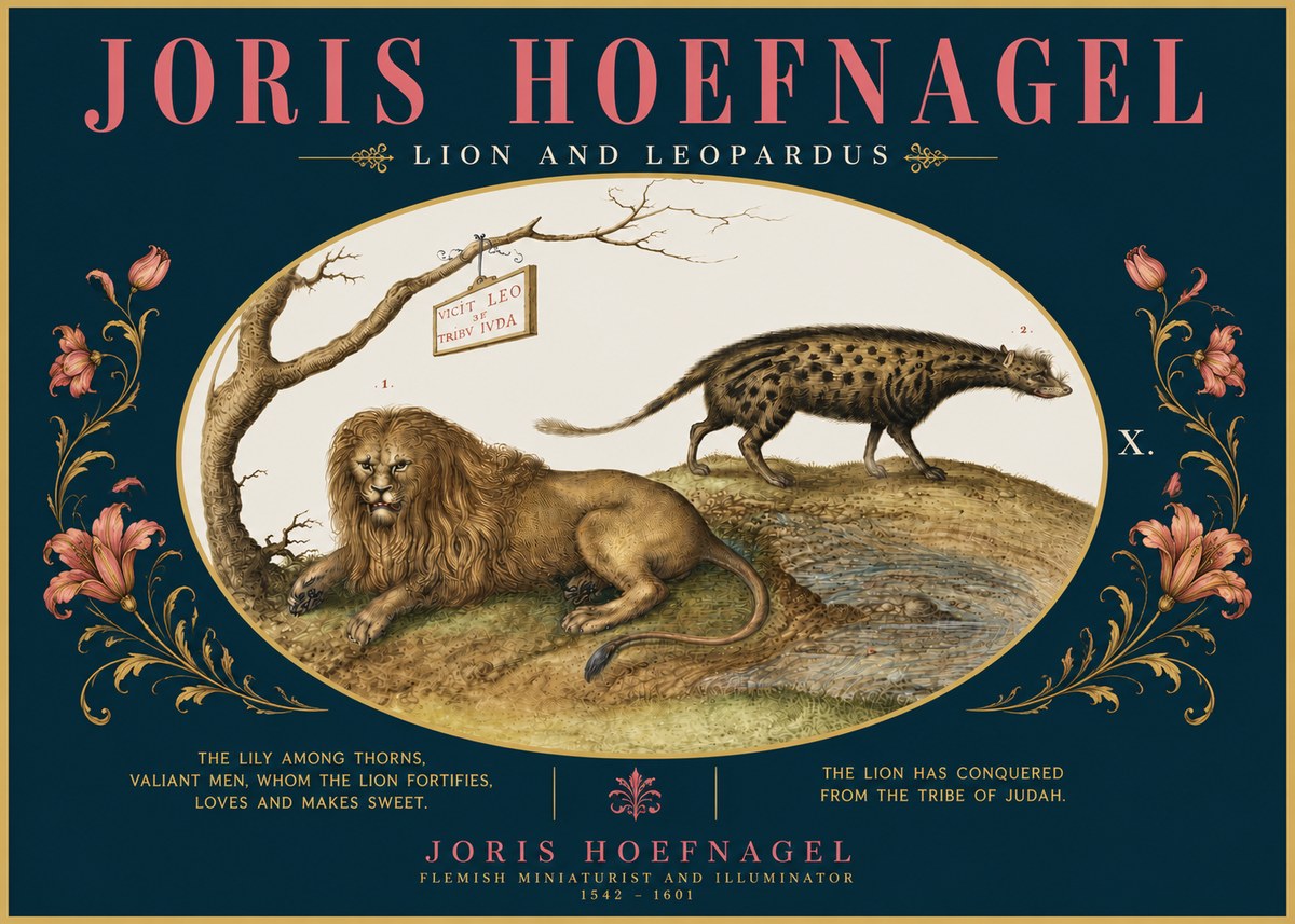 Joris Hoefnagel Lion and Spotted Hyena No5 - Poszter