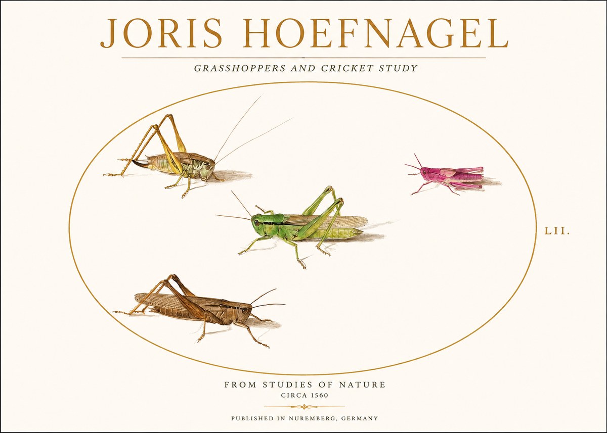 Joris Hoefnagel Three Grasshoppers and a Locust No2 - Poszter