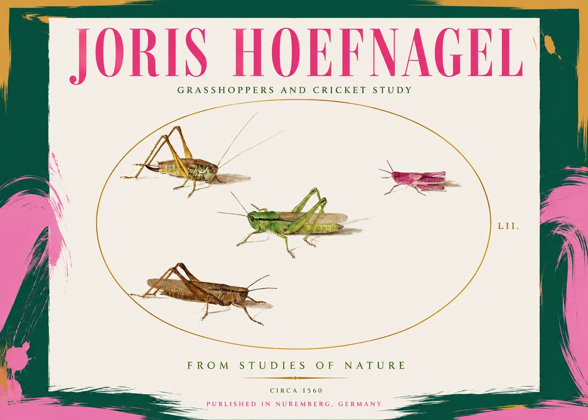Joris Hoefnagel Three Grasshoppers and a Locust No3 - Poszter