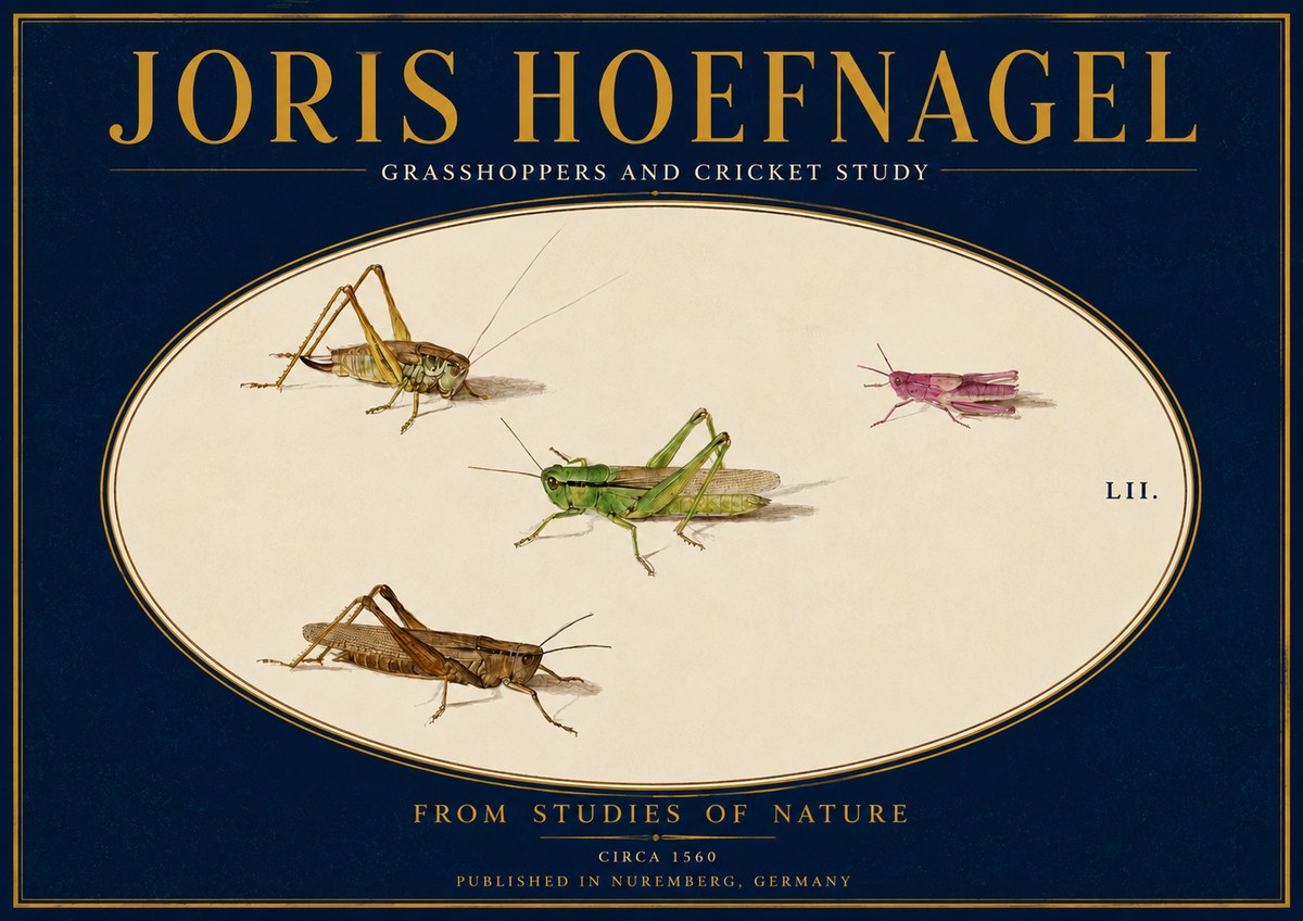 Joris Hoefnagel Three Grasshoppers and a Locust No4 - Poszter