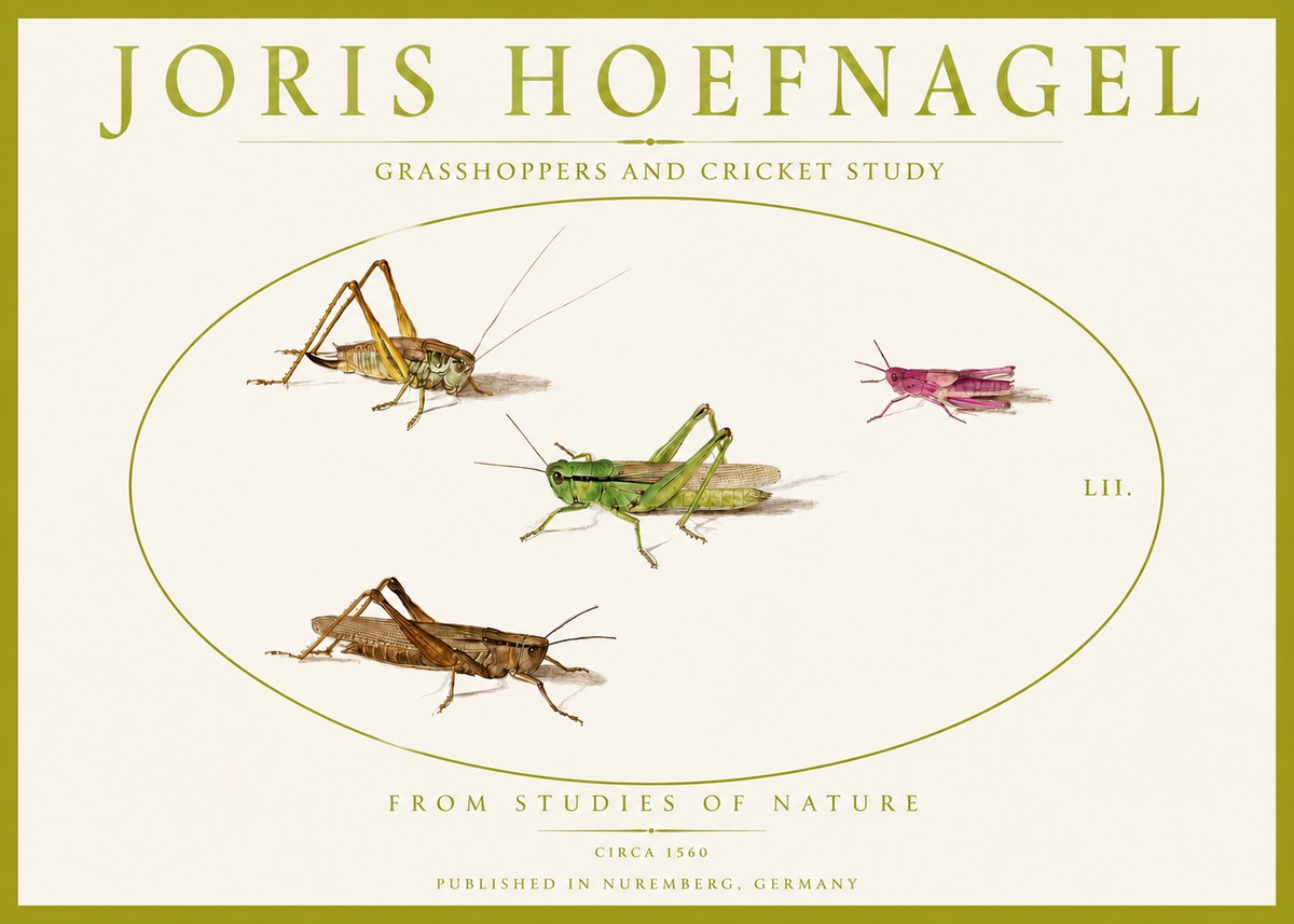 Joris Hoefnagel Three Grasshoppers and a Locust No5 - Poszter