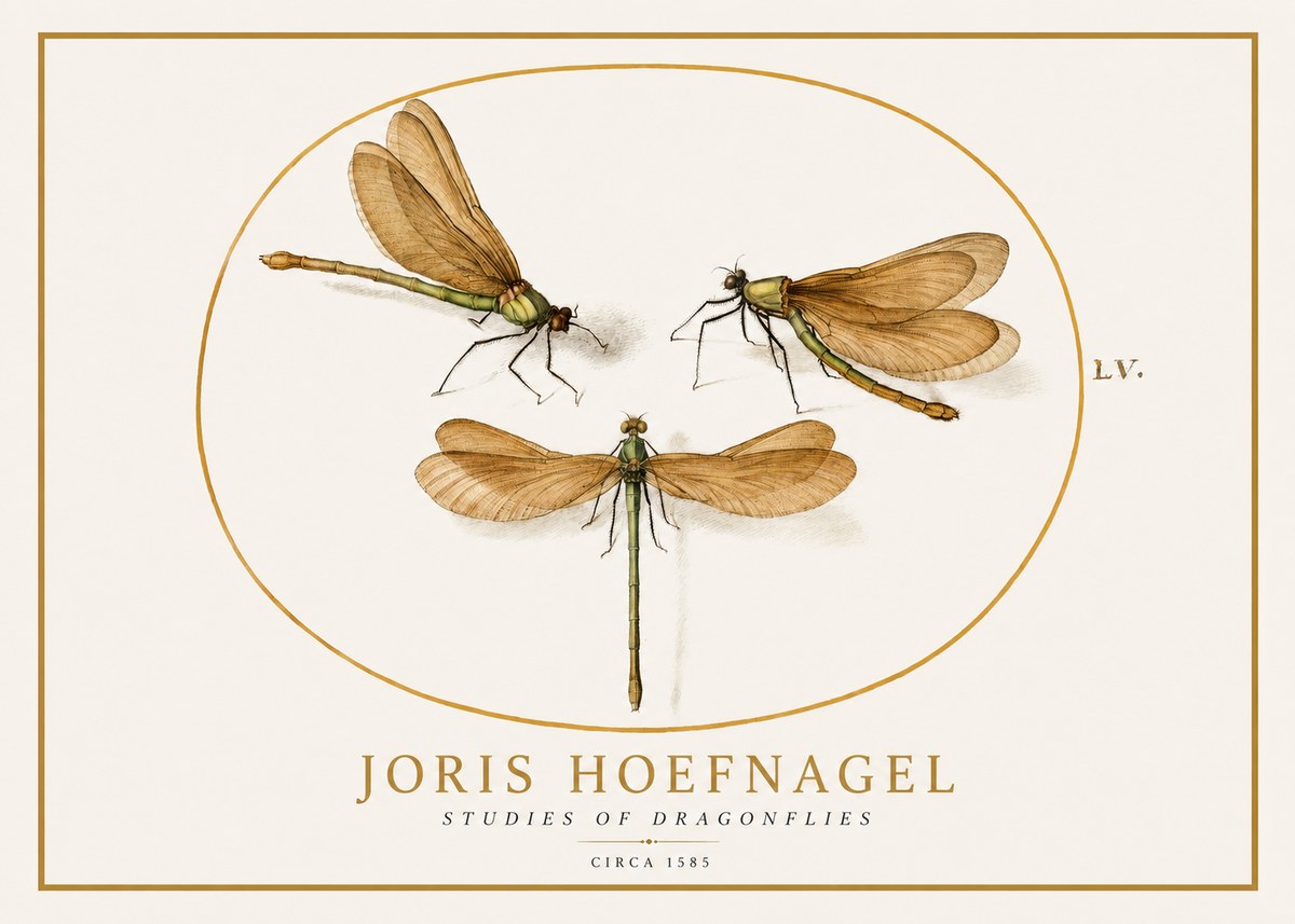 Joris Hoefnagel Studies of Dragonflies No1 - Poszter