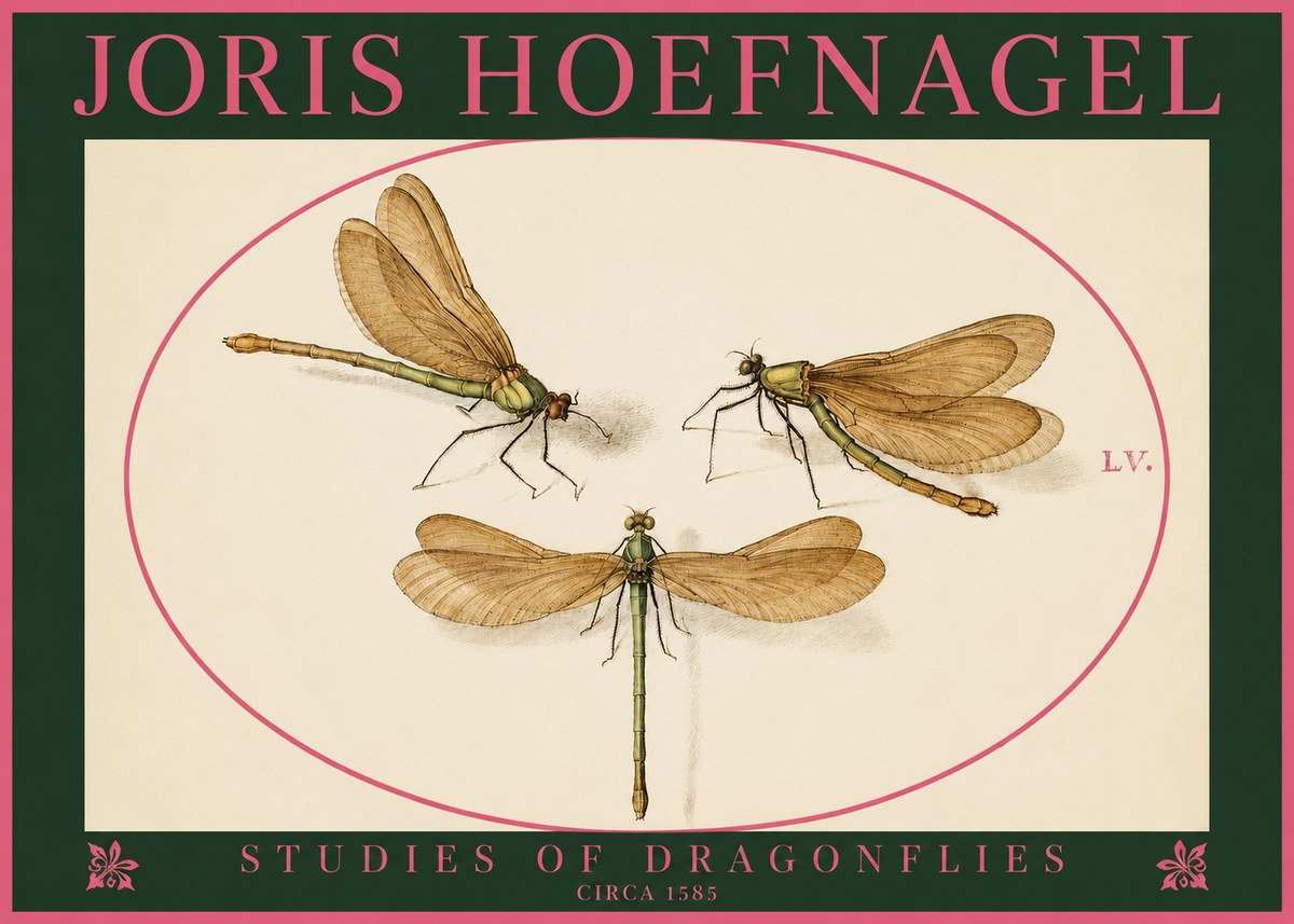 Joris Hoefnagel Studies of Dragonflies No2 - Poszter