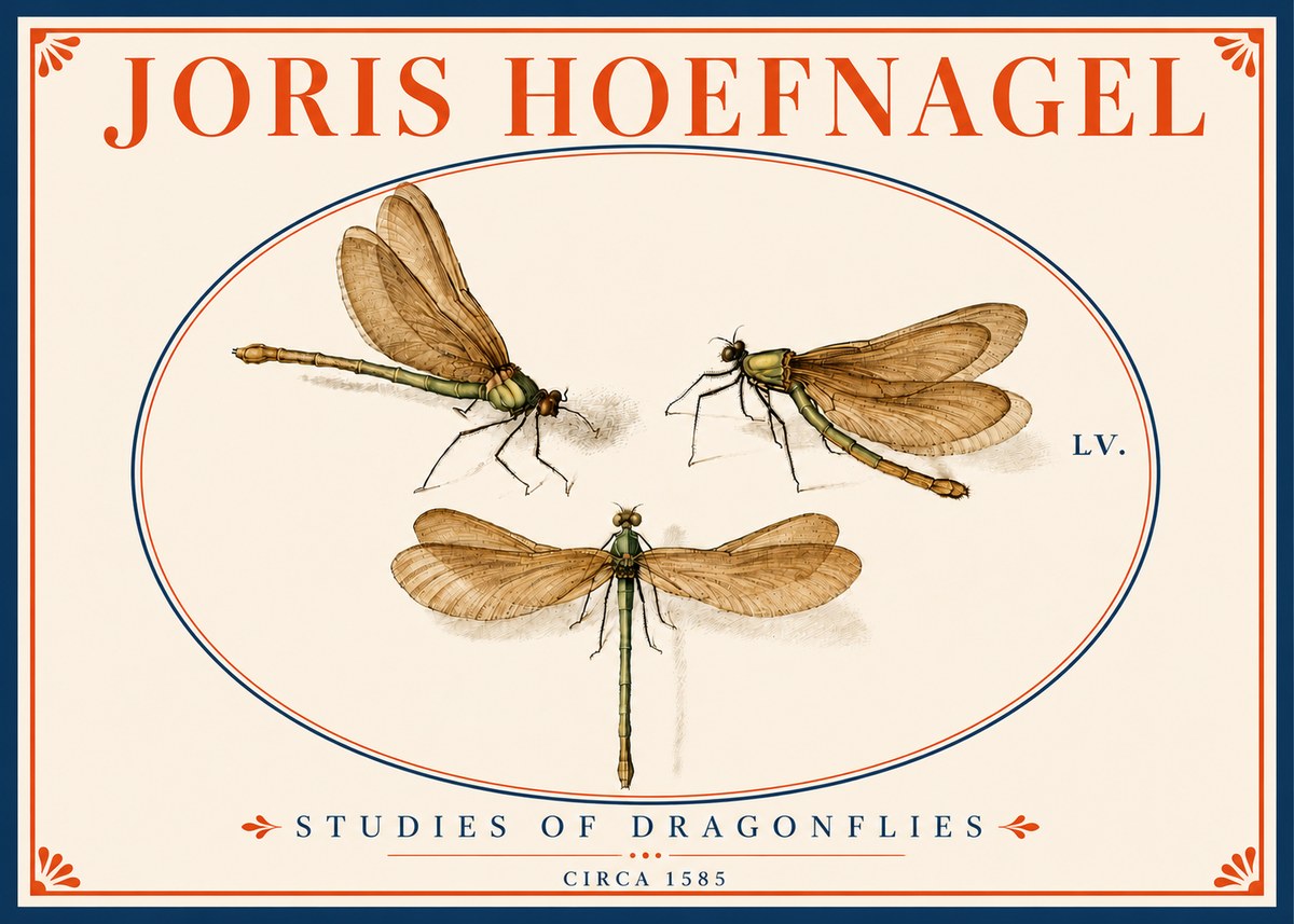 Joris Hoefnagel Studies of Dragonflies No5 - Poszter